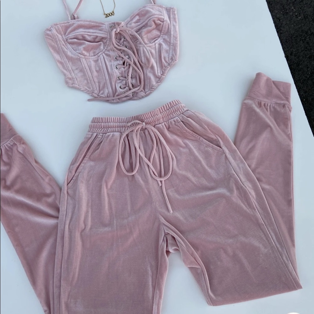 PRISCILLA PINK VELVET JOGGER SET